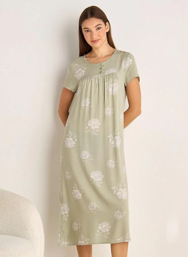 سبلاش فيڤ Midi Night Dress Short Sleeves Floral Print Viscose